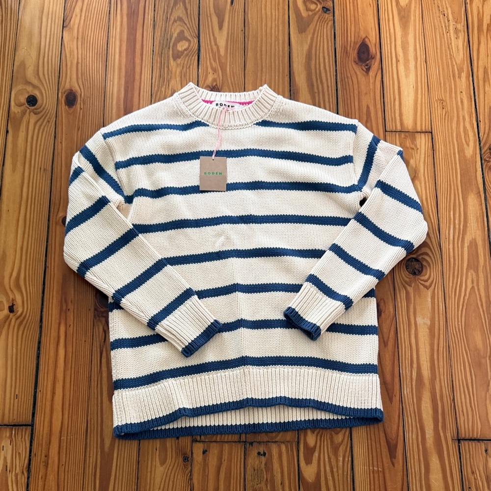 Boden Lucy oversized Cream & Navy Stripe Knit Sweater xs